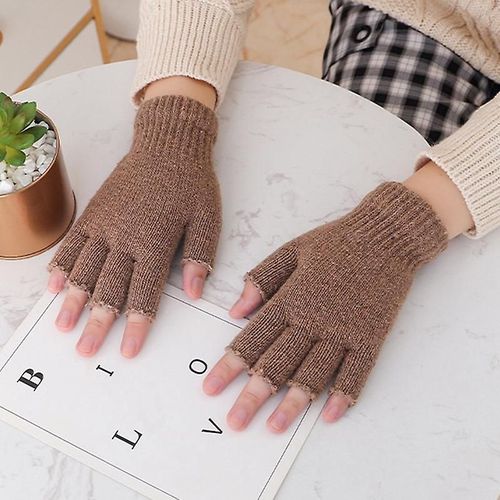 Mode Noir Court Demi Doigt Sans Doigts Laine Tricot Poignet Gant Hiver Gants Chauds Entraînement Pour Femmes Et Hommes Taille Unique Glv1768br