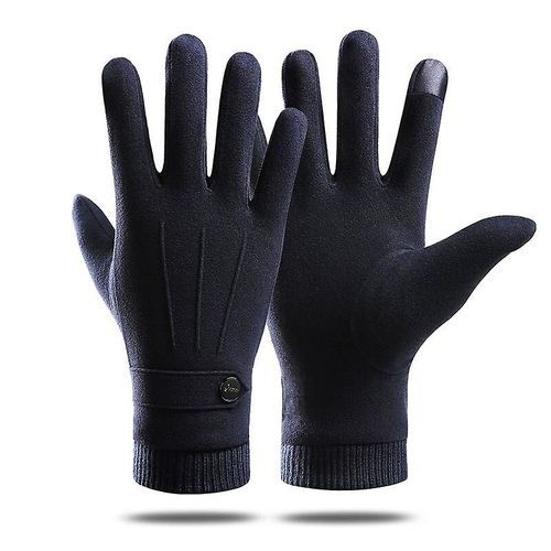 Hiver Garder Au Chaud Écran Tactile Plus Velours À L'intérieur Des Gants En Daim Pour Hommes Mode Simple Protection Contre Le Froid Épaissir Homme Gants D'extérieur 0604-Bleu Marine