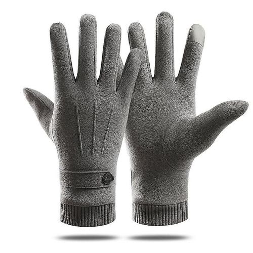 Hiver Garder Au Chaud Écran Tactile Plus Velours À L'intérieur Des Gants En Daim Pour Hommes Mode Simple Protection Contre Le Froid Épaissir Homme Gants D'extérieur 0604-Gris