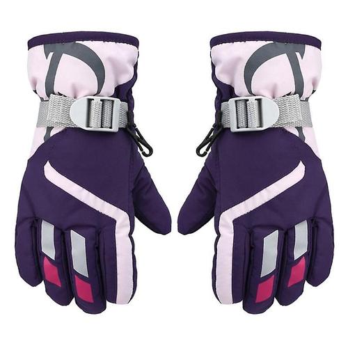 Enfants Garçons Filles Hiver Chaud Coupe-Vent Sport Gants De Ski Enfants Respirant Réglable Gant Violet