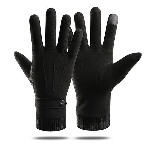 Hiver Garder Au Chaud Écran Tactile Plus Velours À L'intérieur En Daim Gants Pour Hommes Mode Simple Protection Contre Le Froid Épaissir Homme Gants D'extérieur 0604-Noir