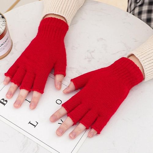 Mode Noir Court Demi Doigt Sans Doigts Laine Tricot Poignet Gant Hiver Gants Chauds Entraînement Pour Femmes Et Hommes Taille Unique Glv1768rd
