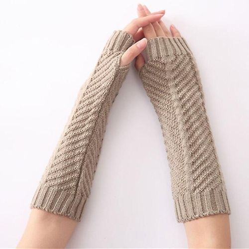 Hiver Femmes Chaud Mignon Dessin Animé Crâne Manches Sans Doigts Mitaines Femme Acrylique Stretch Tricot Demi Doigt Manchettes Gants Taille Unique C72 Gris Clair