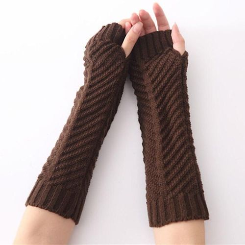 Hiver Femmes Chaud Mignon Dessin Animé Crâne Manches Sans Doigts Mitaines Femme Acrylique Stretch Tricot Demi Doigt Manchettes Gants Taille Unique C72 Café