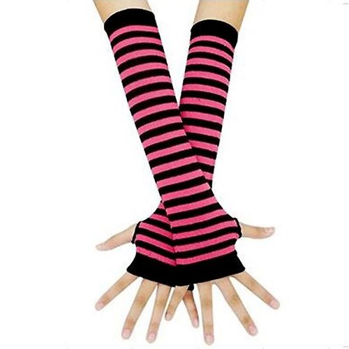 Hiver Femmes Chaud Mignon Dessin Animé Crâne Manches Sans Doigts Mitaines Femme Acrylique Stretch Tricot Demi Doigt Manchettes Gants Taille Unique Noir Rose Rouge