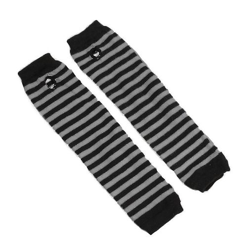 Hiver Femmes Chaud Mignon Dessin Animé Crâne Manches Sans Doigts Mitaines Femme Acrylique Stretch Tricot Demi Doigt Manchettes Gants Taille Unique Noir Gris