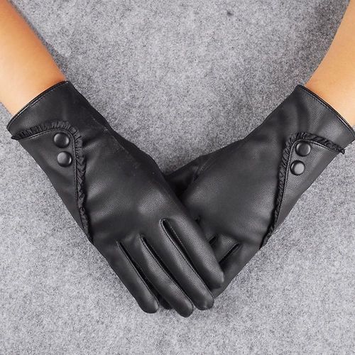 Gants D'hiver Mitaines Mode Hiver Femmes Noir Chaleur Extérieure Doigt Complet Doublé Gants De Conduite En Cuir Élastique Gants Chauds Taille Unique Noir