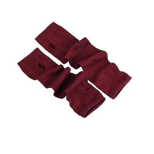 Hiver Femmes Chaud Mignon Dessin Animé Crâne Manches Sans Doigts Mitaines Femme Acrylique Stretch Tricot Demi Doigt Manchettes Gants Taille Unique Vin Rouge