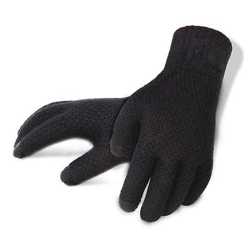 Hommes Gants Tricotés Hiver Automne Mâle Écran Tactile Gants De Haute Qualité Plus Mince Velours Solide Mitaines Chaudes Affaires Taille Libre Blacknologo