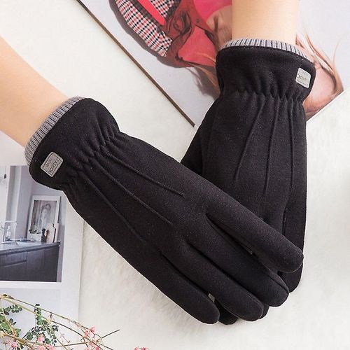 Hiver Femme Double Épais Peluche Poignet Chaud Cachemire Mignon Cyclisme Mitaines Femmes Daim Cuir Écran Tactile Conduite Gant Taille Unique C Noir A35
