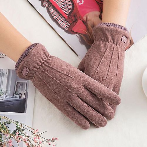 Hiver Femme Double Épais Peluche Poignet Chaud Cachemire Mignon Cyclisme Mitaines Femmes Daim Cuir Écran Tactile Conduite Gant Taille Unique C Couleur Haricot A37