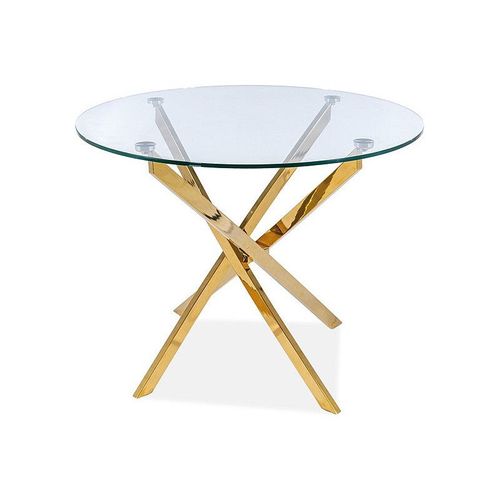 Table À Manger Ronde En Verre Trempé Et 4 Pieds En Métal Doré - D 90 X H 75 Cm