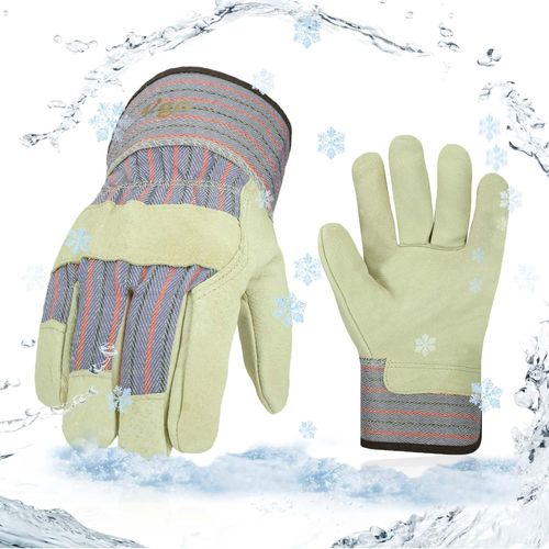 Kalanka-Gants De Travail En Cuir De Porc Hommes, Gants De Construction, Gants De Jardin (Pa3501fl,Rouge+Bleu,L,1paire)