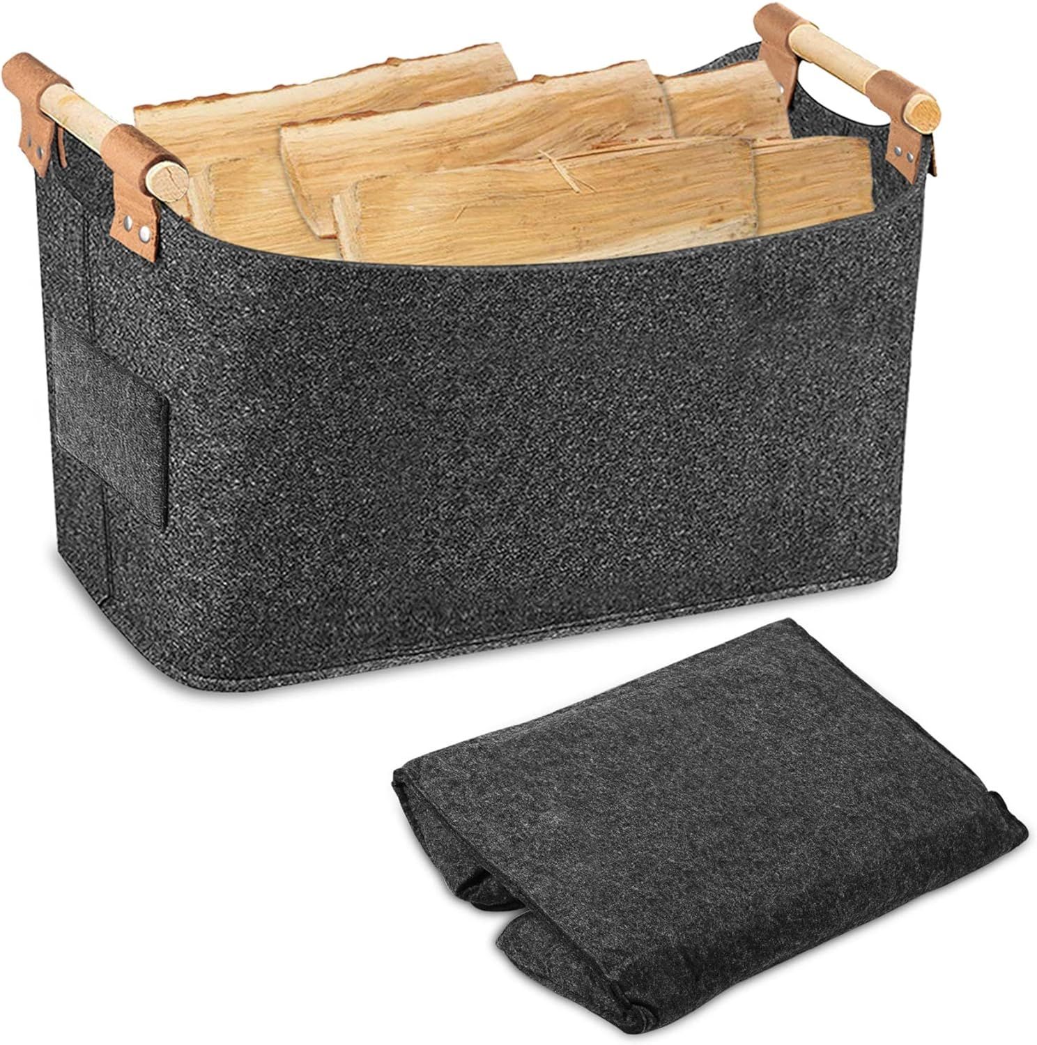 Lot de 2 sacs en feutre panier à bois de chauffage sac à