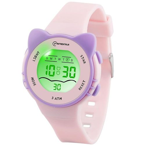Montre Digitale Avec Motif De Chat, 3atm Etanche/Quartz/Bracelet Souple Pour 4-12 Pour Fille Garçon