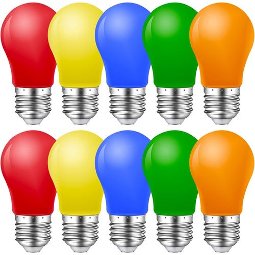 KALANKA-Lot de 10 Ampoules Couleur E27, E27 Ampoule Couleur LED 1W, Ampoule LED colorée E27, Ampoule LED pour Décoration Noël Halloween, Rouge Vert Bleu Orange Jaune, AC230V