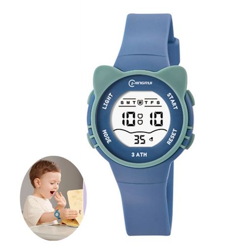 Montre Digitale Avec Motif De Chat, 3atm Etanche/Quartz/Bracelet Souple Pour 4-12 Pour Fille Garçon