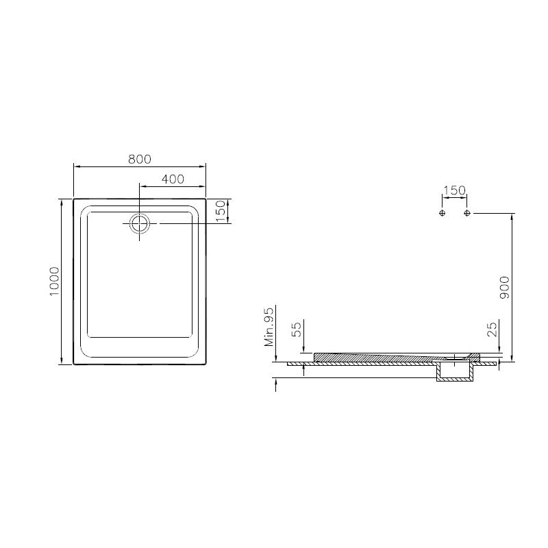 Receveur à poser extra-plat en céramique - 90x90 cm VITRA