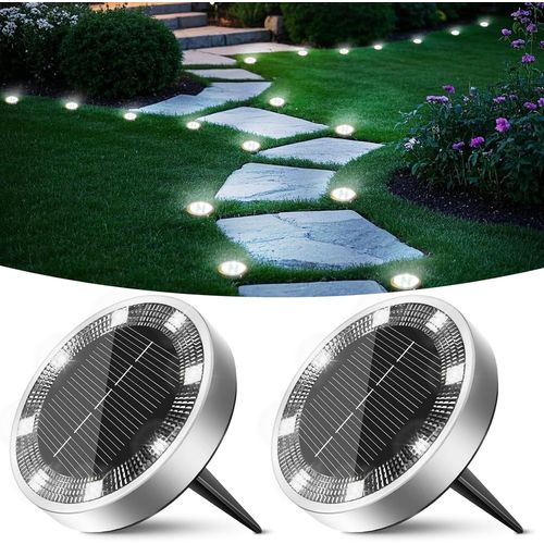 Ershi-Lampe Solaire Au Sol Lot De 2, Lumiere Solaire Exterieur Jardin 8 Led, Étanche Spot Solaire Extérieur Pour Chemins Allée Pel[133]