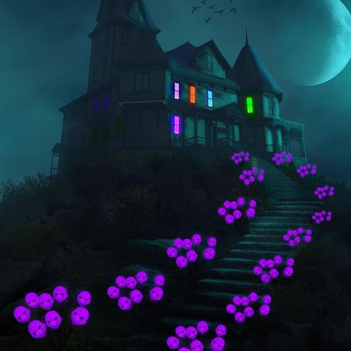 Ershi-Halloween Décor Lampes Solaire Exterieure Jardin,2 Pièces 16led Lumières Solaires Violet Lampes Fantômes Avec Larmes De Sang[710]