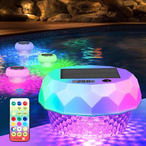 ERSHI-Lumiere Solaires Piscine avec Thermomètre Lampe Piscine RGB LED Lampe Piscine Solaire avec Télécommande Étanches IP68 Lampe [969]