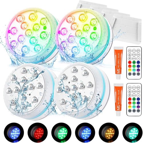 ERSHI-Lumière LED Submersible, 4 Pièce LED Piscine Sous l'eau IP68 Étanche 16 RGB Couleurs,Lampe Piscine avec Télécommande,Lumière[1594]