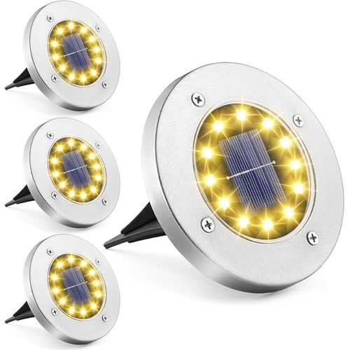 Ershi-Lumière Solaire Extérieur Jardin, 12 Leds Eclairage Lampe Au Sol, 4 Pièces Étanche Lampe Solaire Spot Encastrable Solaire Au[1237]