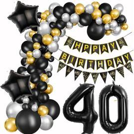 Décoration du 40e anniversaire, Décorations d'anniversaire de la fête des  femmes du 40e homme, Décoration en or noir de ballon de guirlande joyeux