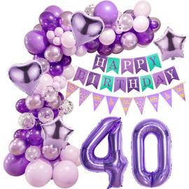 Kit guirlande de ballons d'anniversaire violet guirlande d'arche de ballons  ballons joyeux anniversaire argentés et décorations de gâteau pourpre femme  fille décorations de fête d'anniversaire 