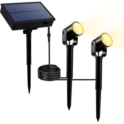 Ershi-Projecteur Solaire De Jardin, 1200 Mah, Blanc Chaud, Lampes Solaires Intelligentes Avec 2 Modes, Projecteur Étanche Avec Sup[2375]
