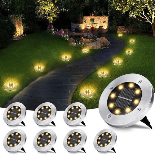 Ershi-Lampe Solaire Extérieur, 8 Pièces 8 Led Lumière Au Sol Solaire Imperméable Spot Encastrable Decorative Pour Jardin Chemin Pe[908]
