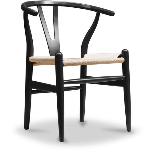Chaise De Salle À Manger Design Scandinave Bois Assise En Corde - Wish Noir