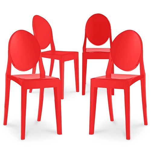 X4 Chaise À Manger Victoire Design Transparent Rouge
