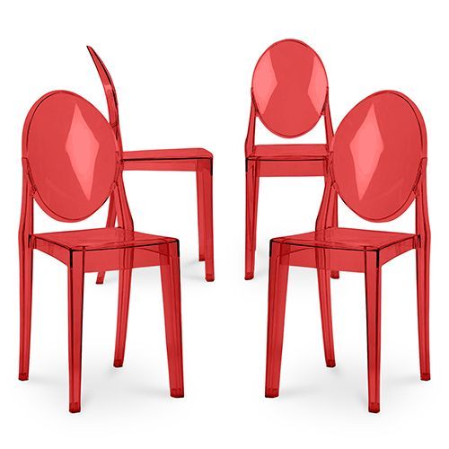 X4 Chaise À Manger Victoire Design Transparent Rouge Transparent