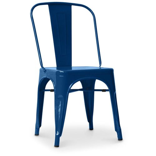 Chaise De Salle À Manger Bistrot Metalix Design Industriel Carré En Métal - Nouvelle Edition Bleu Foncé