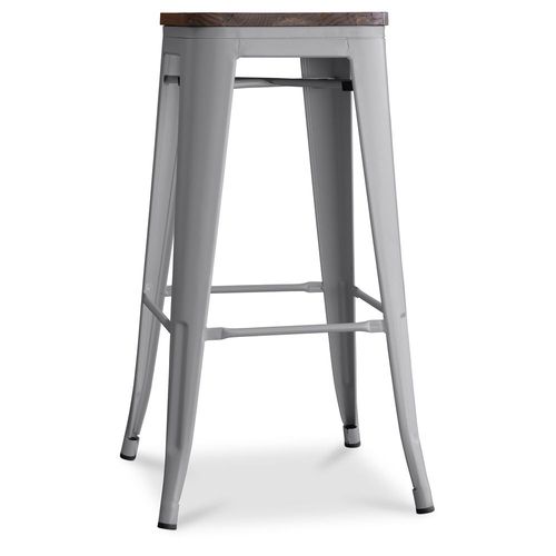 Tabouret De Bar Design Industriel - Bois Et Acier - 76cm - Metalix Gris Clair