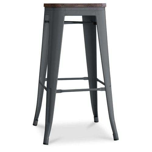 Tabouret De Bar Design Industriel - Bois Et Acier - 76cm - Metalix Gris Foncé
