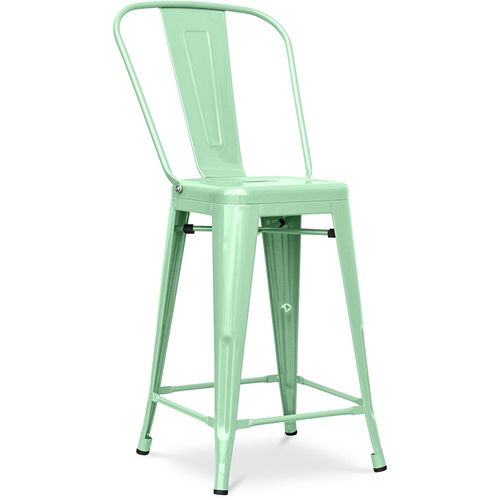 Tabouret Bistrot Metalix Carrée Avec Dossier - 60cm Menthe