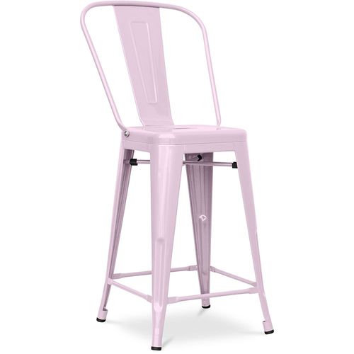 Tabouret Bistrot Metalix Carrée Avec Dossier - 60cm Rose Pâle