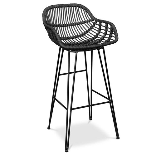 Tabouret De Bar En Osier Synthétique - Magony Noir