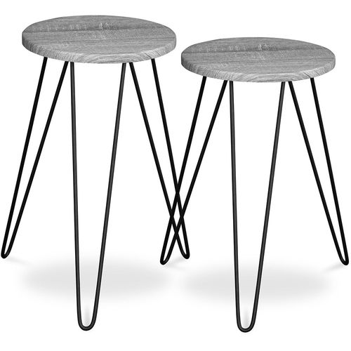 X2 Tables Auxiliaires De Style Industriel Hairpin - Bois Et Métal Gris
