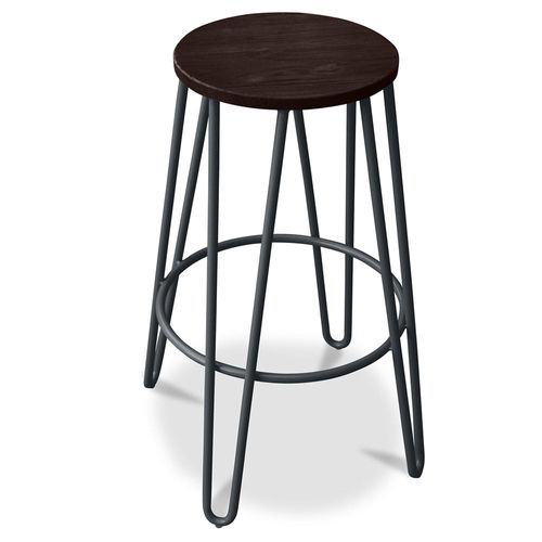 Tabouret De Bar Hairpin 66 Cm - Bois Foncé Et Métal Gris Foncé