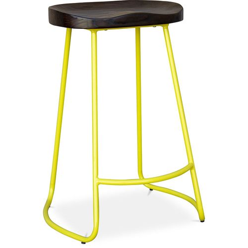 Tabouret De Bar Industriel 66cm Aiyana - Bois Foncé Et Métal Jaune