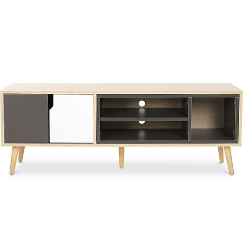 Meuble Tv En Bois - Design Scandinave - Freya Gris