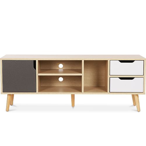 Meuble Tv En Bois - Design Scandinave - Haley Gris