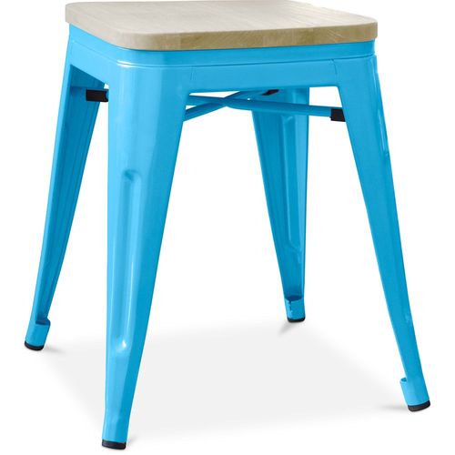 Tabouret Style Bistrot Metalix - Métal Et Bois Clair - 45cm Turquoise