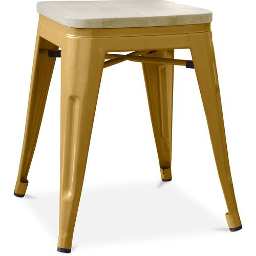 Tabouret Style Bistrot Metalix - Métal Et Bois Clair - 45cm Doré