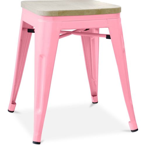 Tabouret Style Bistrot Metalix - Métal Et Bois Clair - 45cm Rose