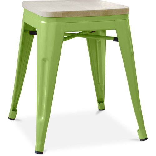 Tabouret Style Bistrot Metalix - Métal Et Bois Clair - 45cm Vert Clair