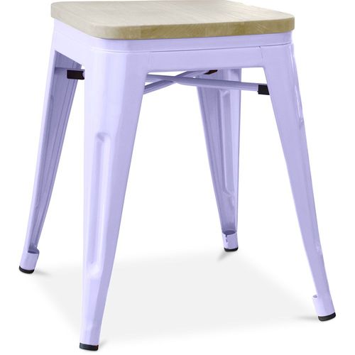 Tabouret Style Bistrot Metalix - Métal Et Bois Clair - 45cm Lavande
